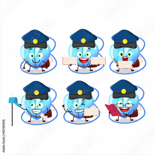 A picture of cheerful crystal heart necklace postman cartoon design concept
