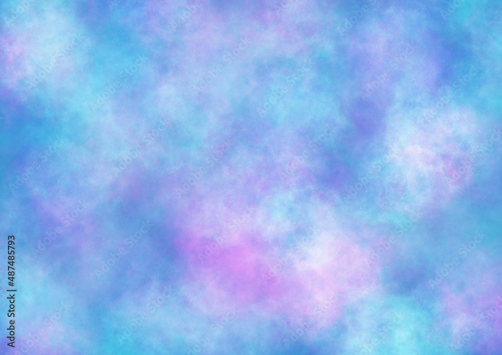 Abstract art background light blue and purple colors. Watercolor painting on canvas with soft turquoise gradient.