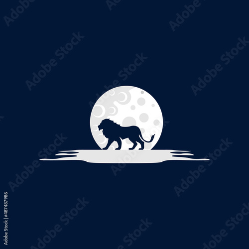 Lion and moon vector design. Idea for company style logo