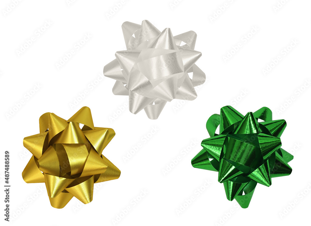 Set of festive paper ribbon bows isolated on white Set of festive paper ribbon bows isolated on white