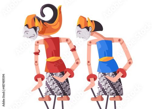 Wayang kulit traditional shadow puppet from Java Indonesia illustration of couple relationship photo