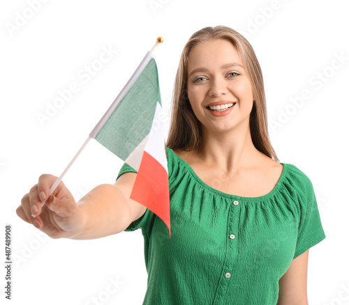 Happy young woman with flag...
