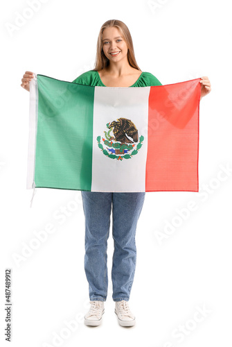 Happy young woman with flag...
