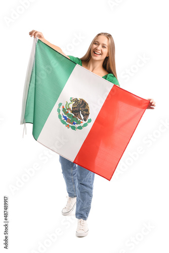 Happy young woman with flag...