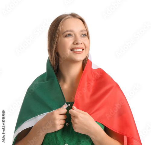 Happy young woman with flag...