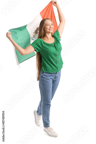 Happy young woman with flag...
