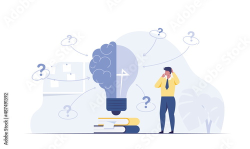 Business decision making doubt about options confusion tiny person concept.