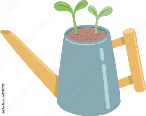 Watering can with flower, plant, tree and sprout