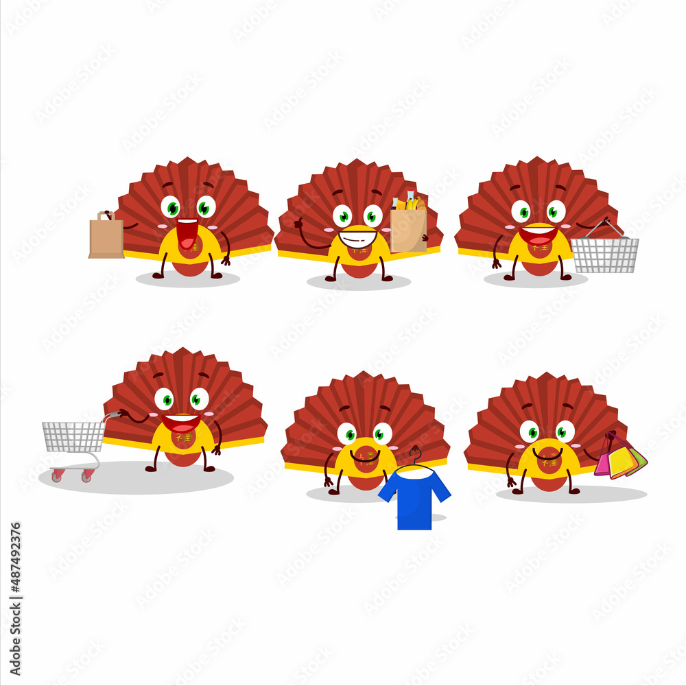 Fototapeta premium A Rich red chinese fan mascot design style going shopping