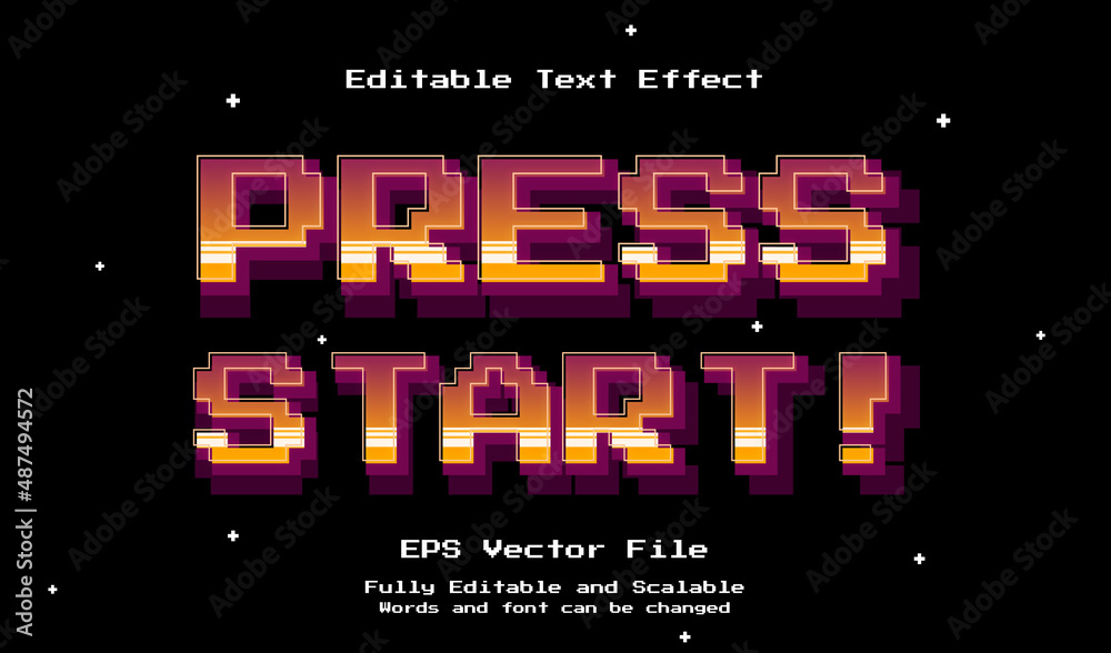 Press Start 3D game pixel editable text effect