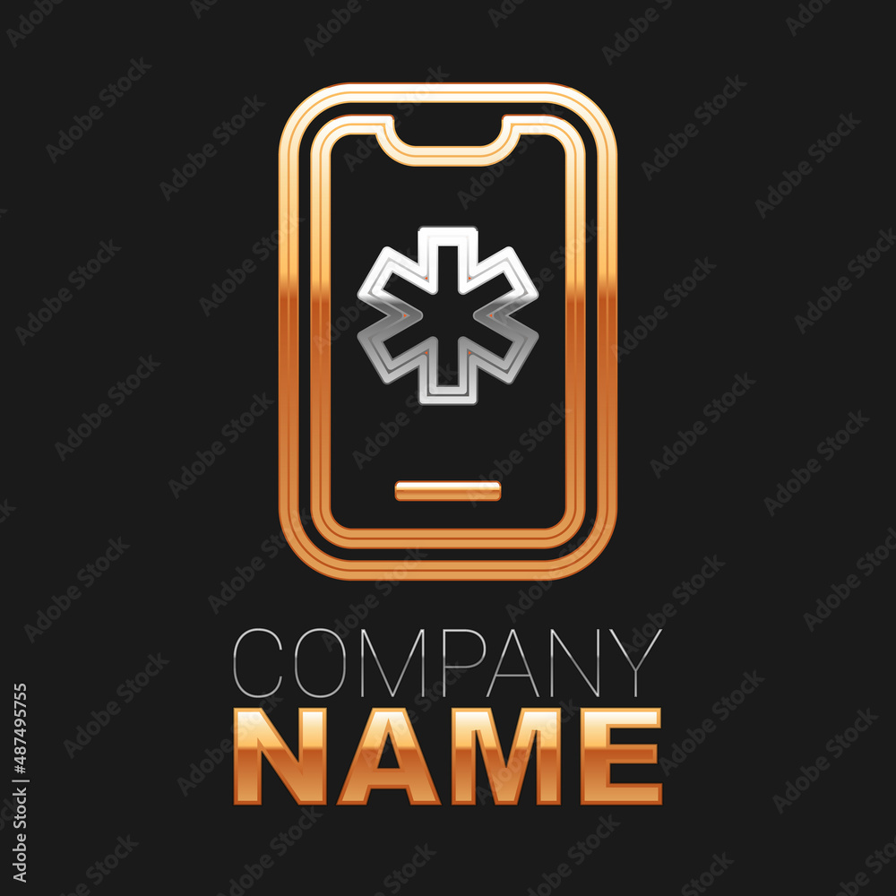 Fototapeta premium Line Telephone with emergency call 911 icon isolated on black background. Police, ambulance, fire department, call, phone. Colorful outline concept. Vector