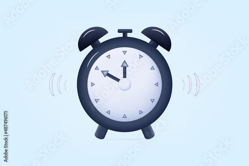 3d alarm clock. Ringing mechanism, the concept of waking up in the morning, a deadline for completing a task. Timer and time, reminder every day. Minute hand up, alarm clock. Chronometer hours. Vector