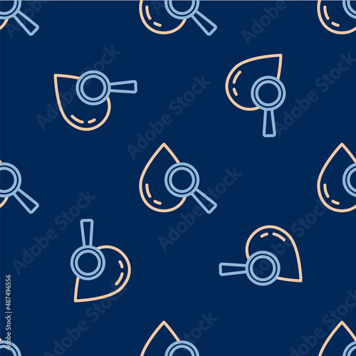 Line Drop and magnifying glass icon isolated seamless pattern on blue background. Vector