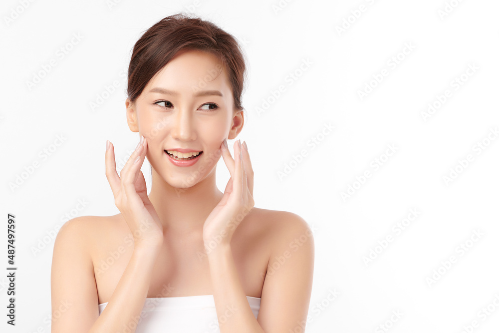 Beautiful young asian woman with clean fresh skin on white background, Face care, Facial treatment, Cosmetology, beauty and spa, Asian women portrait. Beautiful young asian woman with clean fresh skin on white background, Face care, Facial treatment, Cosmetology, beauty and spa, Asian women portrait.