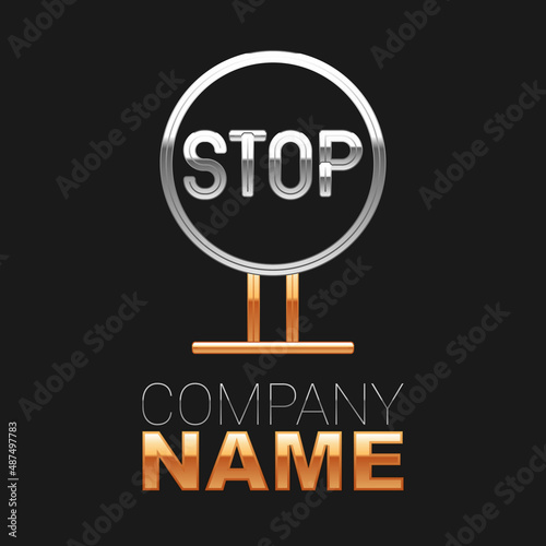 Line Stop sign icon isolated on black background. Traffic regulatory warning stop symbol. Colorful outline concept. Vector