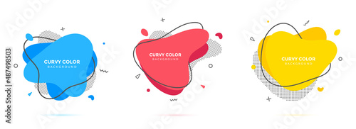 Modern liquid irregular amoeba blob shape abstract elements graphic flat style design fluid vector illustration set banner simple shape template for presentation, flyer, isolated on white background