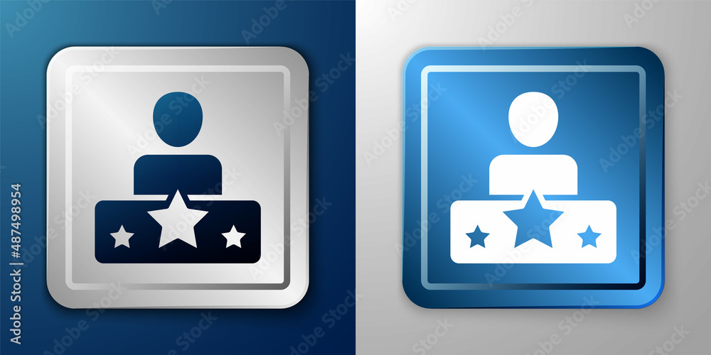 White Actor star icon isolated on blue and grey background. Silver and blue square button. Vector White Actor star icon isolated on blue and grey background. Silver and blue square button. Vector
