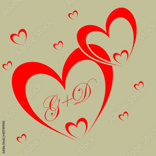 GD,G+D .initial logo letter GD with heart shape red colored, logo design for wedding invitation, wedding  photo