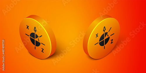 Isometric Trigonometric circle icon isolated on orange background. Orange circle button. Vector