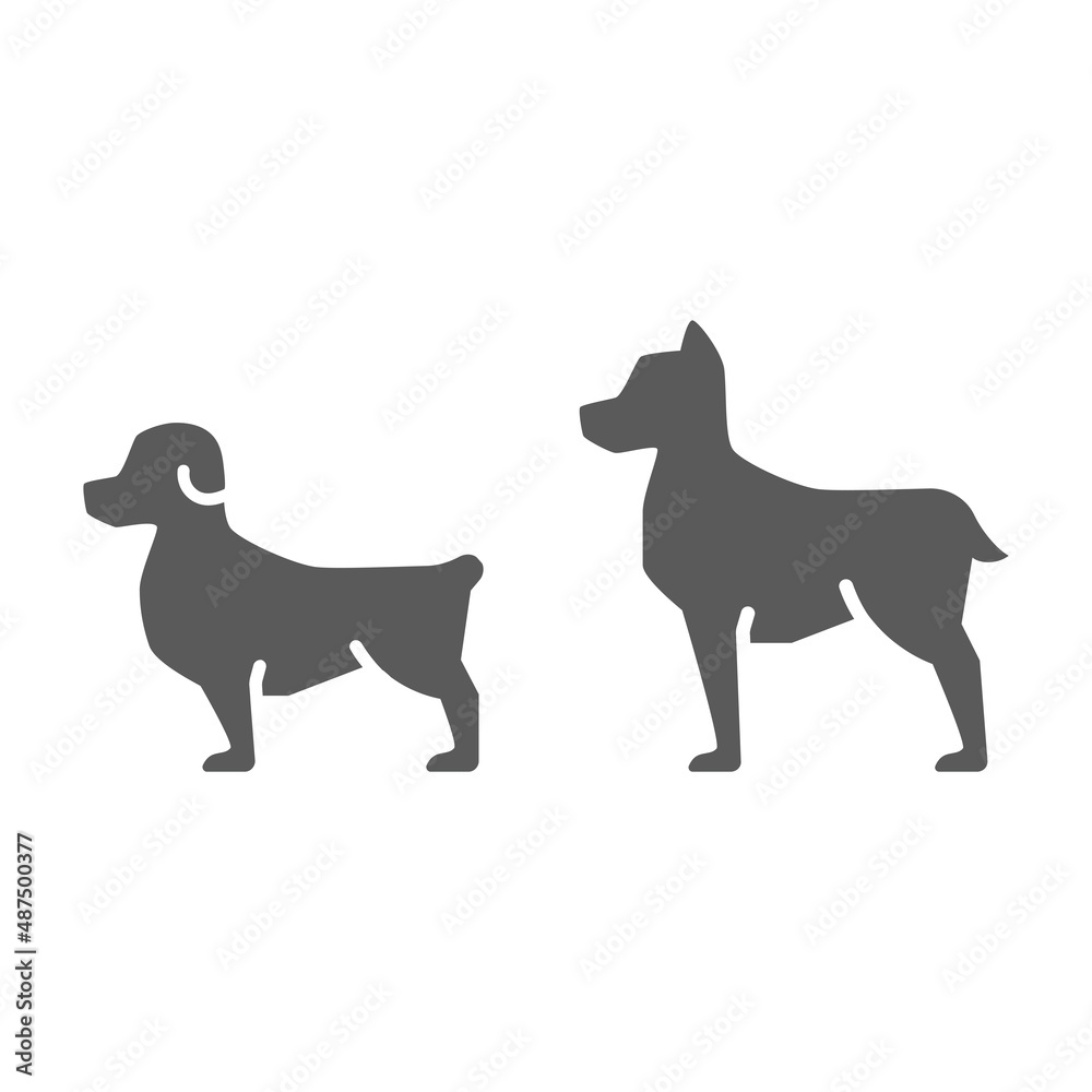 Small and big dog silhouette icon. Black filled symbol.