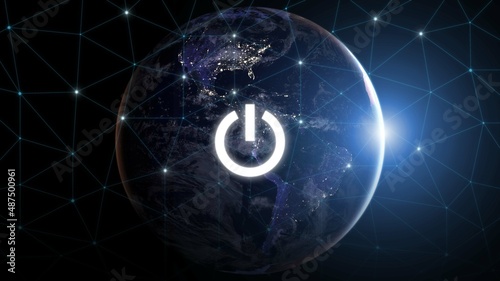 Earth day.Planet Earth and electric power button. Elements of this image furnished by NASA