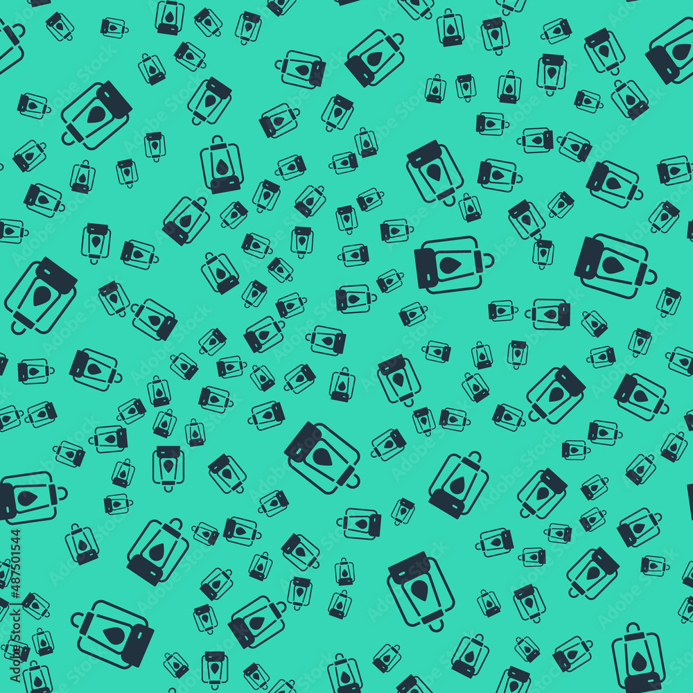 Black Camping lantern icon isolated seamless pattern on green background. Vector Black Camping lantern icon isolated seamless pattern on green background. Vector