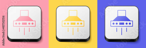 Isometric Kitchen extractor fan icon isolated on pink, yellow and blue background. Cooker hood. Kitchen exhaust. Household appliance. Square button. Vector
