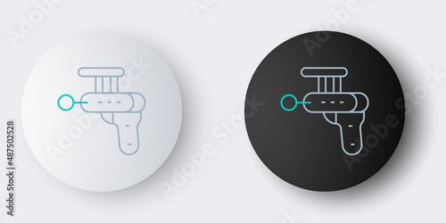 Line Ray gun icon isolated on grey background. Laser weapon. Space blaster. Colorful outline concept. Vector