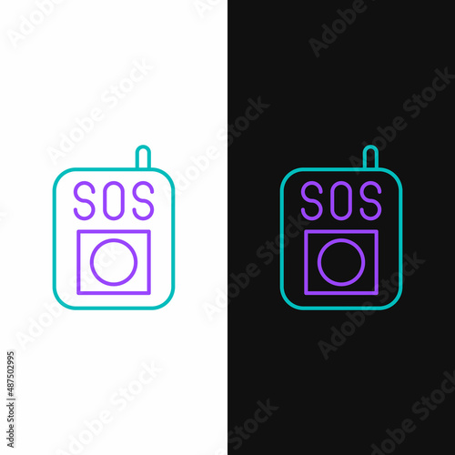 Line Press the SOS button icon isolated on white and black background. Colorful outline concept. Vector
