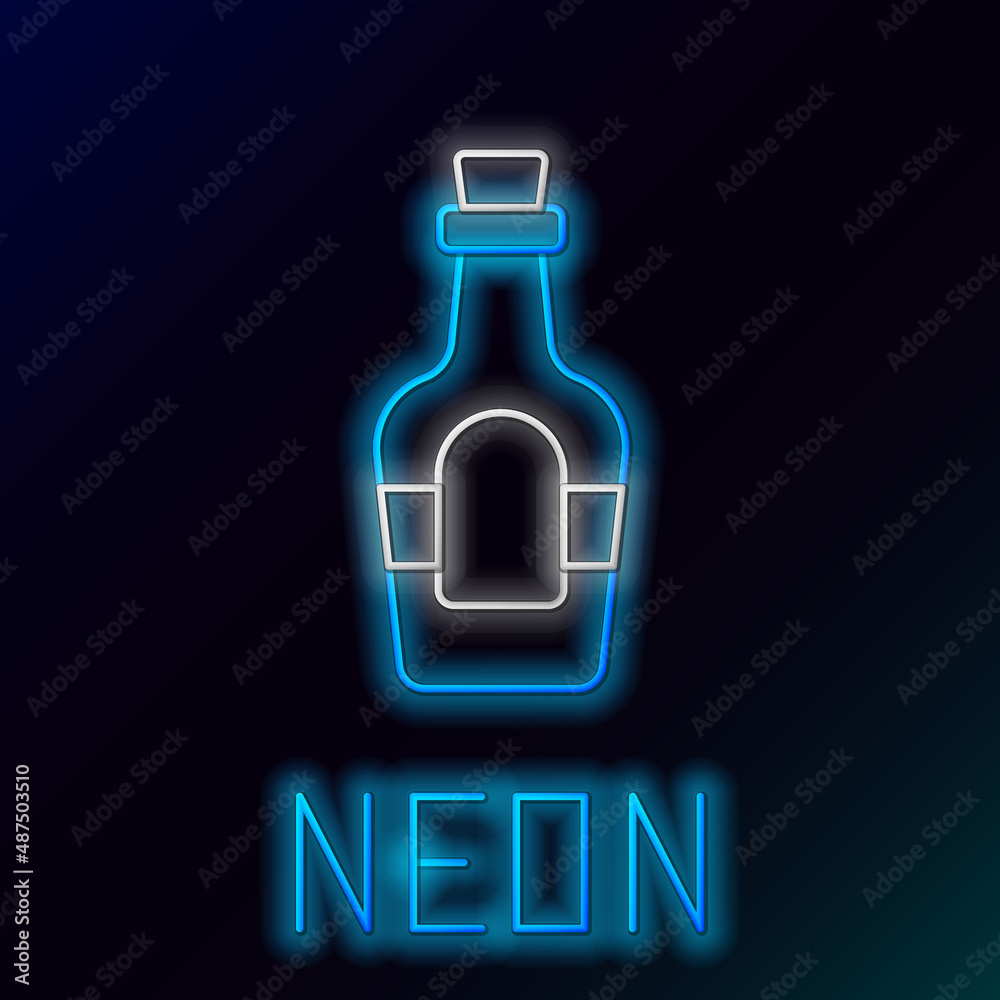Glowing neon line Alcohol drink Rum bottle icon isolated on black background. Colorful outline concept. Vector