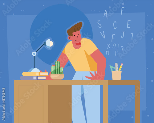 man in study area