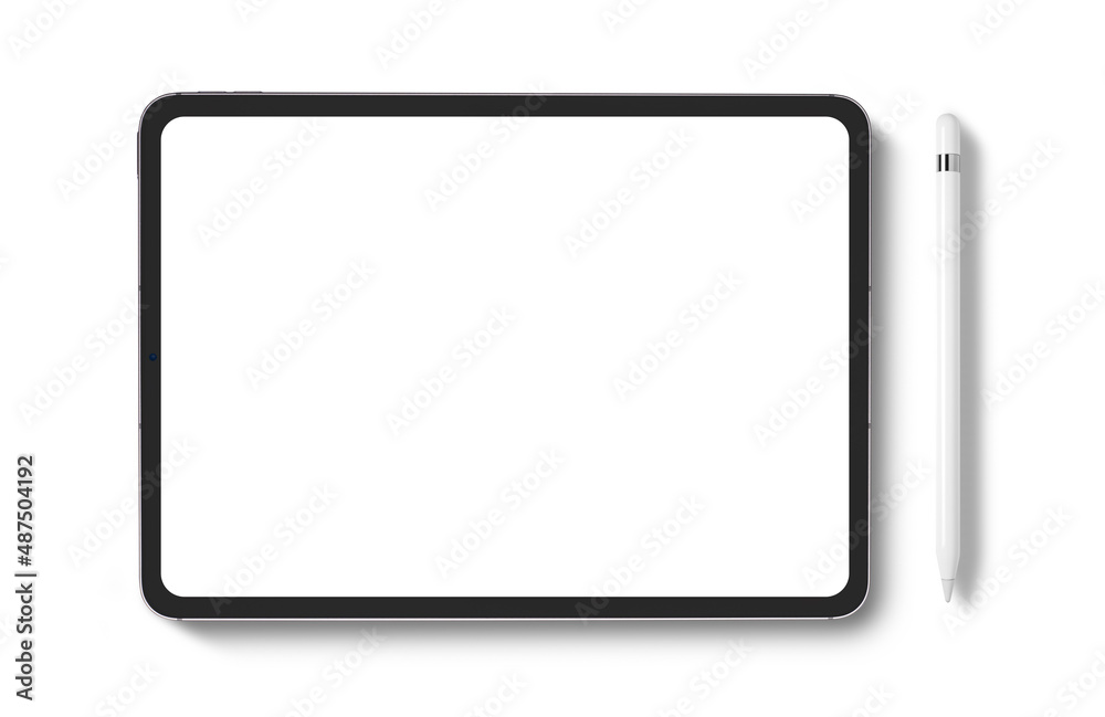 communication device of blank screen for online in social media, tablet and white tablet stylus on white background communication device of blank screen for online in social media, tablet and white tablet stylus on white background
