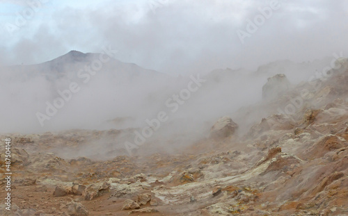 Steaming fumarole in geothermal area of Hverir, Iceland