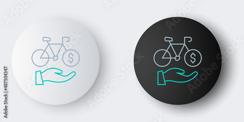 Line Bicycle rental mobile app icon isolated on grey background. Smart service for rent bicycles in the city. Mobile app for sharing system. Colorful outline concept. Vector