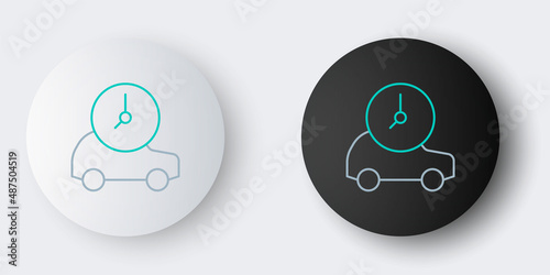 Line Electric car and electrical cable plug charging icon isolated on grey background. Renewable eco technologies. Colorful outline concept. Vector
