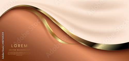 Abstract golden curve line luxury on dark brown background with copy space for text.