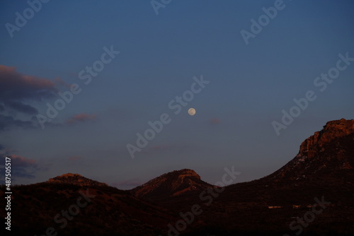 moon and mountain sunset