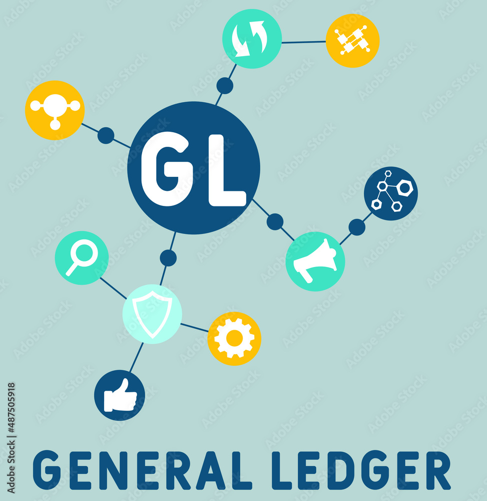 GL - General Ledger acronym. business concept background. vector illustration concept with keywords and icons. lettering illustration with icons for web banner, flyer, landing pag GL - General Ledger acronym. business concept background. vector illustration concept with keywords and icons. lettering illustration with icons for web banner, flyer, landing pag
