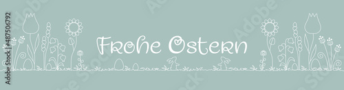 Blumenwiese Ostern Banderole, nahtloses Muster mit Frohe Ostern, Banner, Hintergrund