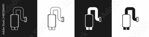 Set Car muffler icon isolated on black and white background. Exhaust pipe. Vector