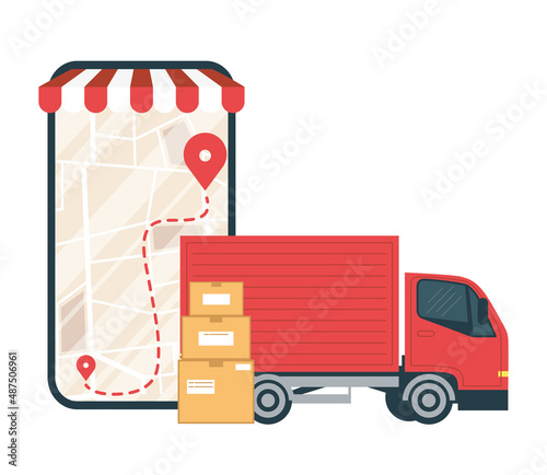 delivery truck in smartphone