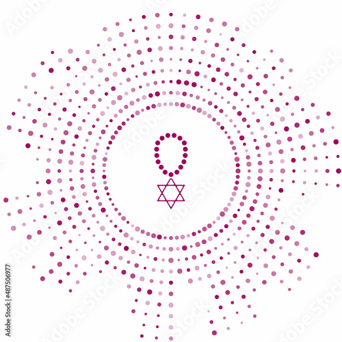 Purple Star of David necklace on chain icon isolated on white background. Jewish religion symbol. Symbol of Israel. Jewellery and accessory. Abstract circle random dots. Vector