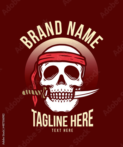 Special Illustration of Skull Pirates With Knife Vector
