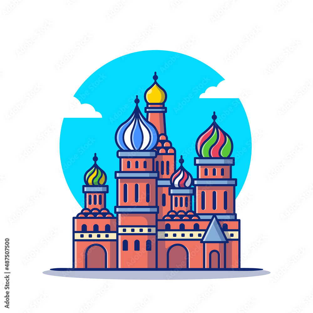Saints Basil Cathedral Cartoon Vector Icon Illustration. Famous Building Traveling Icon Concept Isolated Premium Vector. Flat Cartoon Style