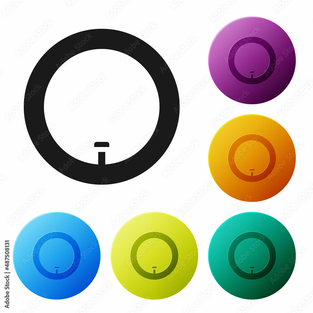Black Bicycle wheel icon isolated on white background. Bike race. Wheel tire air. Sport equipment. Set icons in color circle buttons. Vector Black Bicycle wheel icon isolated on white background. Bike race. Wheel tire air. Sport equipment. Set icons in color circle buttons. Vector