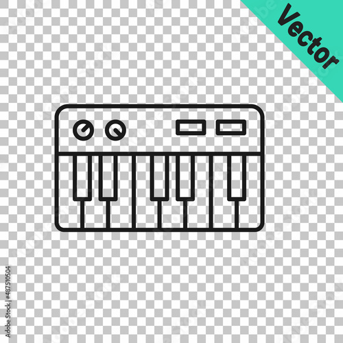 Black line Music synthesizer icon isolated on transparent background. Electronic piano. Vector