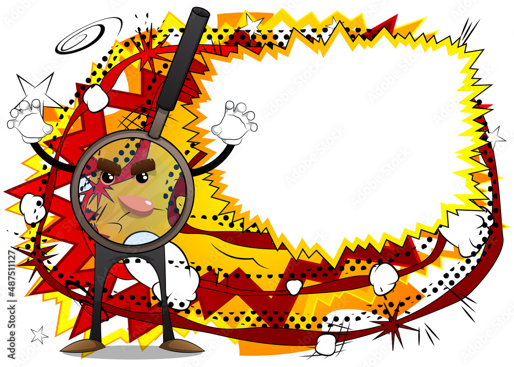 Magnifier is trying to scare you. Cartoon Character science research object, analysis, business, examination, optics concept. Magnifier is trying to scare you. Cartoon Character science research object, analysis, business, examination, optics concept.