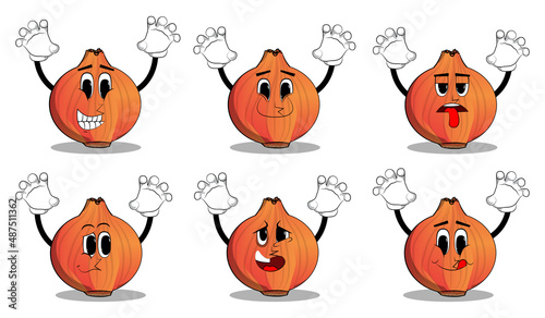 Onion is trying to scare you. Cartoon Farm Vegetable character. Funny Plant illustration.