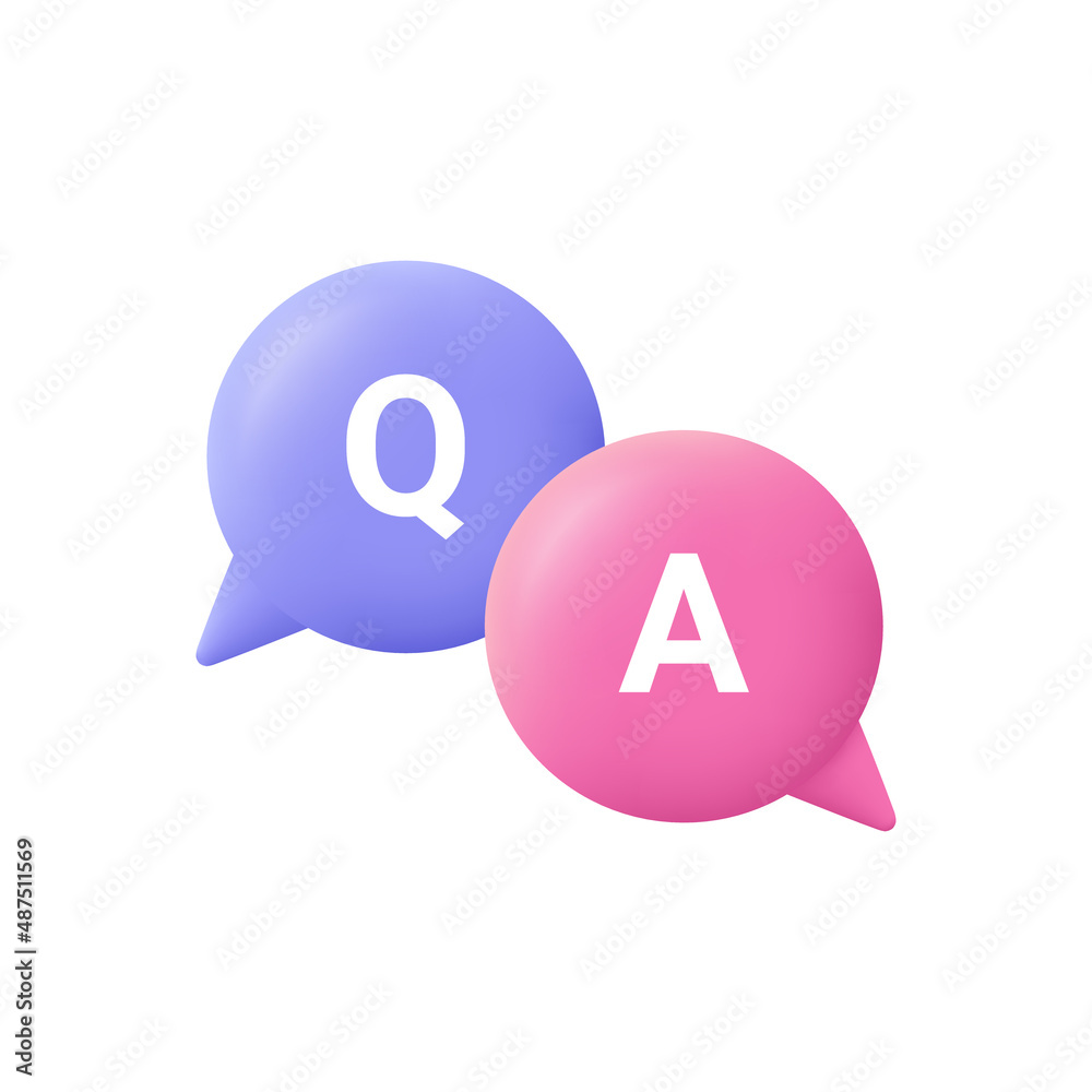 Speech bubble with q and a letters, questions and answers, faq chat. 3d vector icon. Cartoon minimal style. Speech bubble with q and a letters, questions and answers, faq chat. 3d vector icon. Cartoon minimal style.