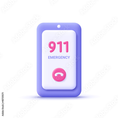 Smartphone. Call 911, emergency call, hotline service. 3d vector icon. Cartoon minimal style.